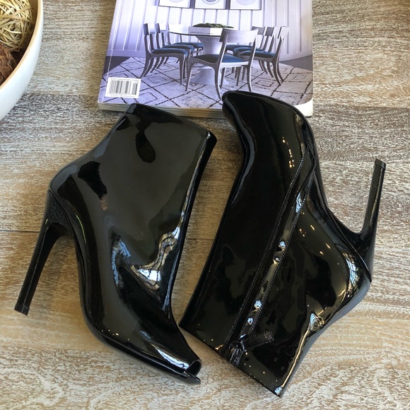 Balenciaga Black Patent Leather Peep Toe Bootie - Picture 3 of 8